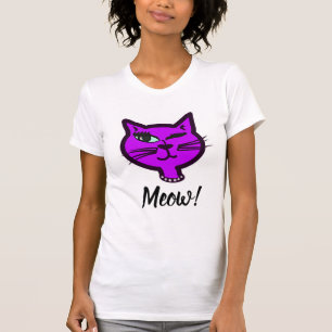 Cat Cat Cute Winky Paarse Cartoon T-shirt