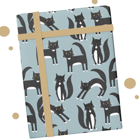 Cat Cat Patroon Cute Black en White Tuxedo Cadeaupapier