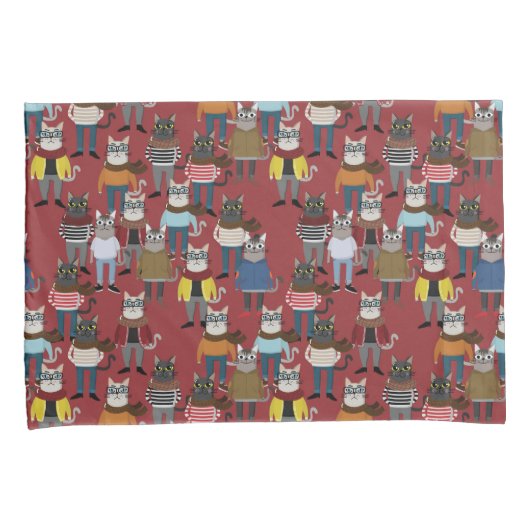 Cat Cat Pattern Kussensloop (Voorkant-Rechts)