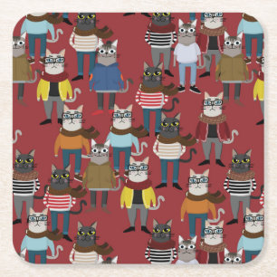 Cat Cat Pattern Vierkante Kartonnen Onderzetter