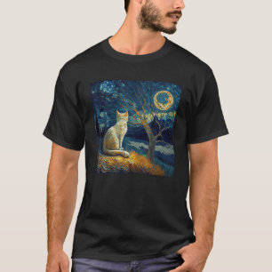 Cat Cat Sterrennacht Cat Moon Retro Van Gogh Cat C T-shirt