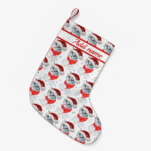 Cat Cat Waterverf Cute kerst Gray Tabby Cat Kleine Kerstsok (Voorkant (Hangend))