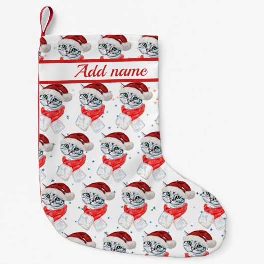 Cat Cat Waterverf Cute kerst Gray Tabby Cat Kleine Kerstsok (Voorkant)