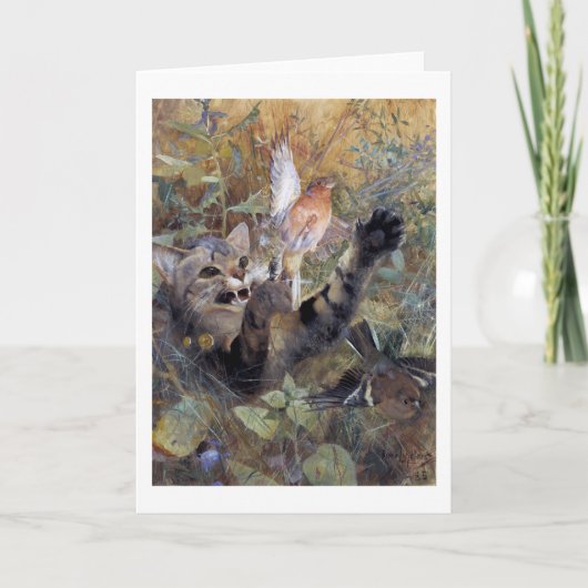 Cat Catching a Bird, Bruno Liljefors Kaart (Voorkant)