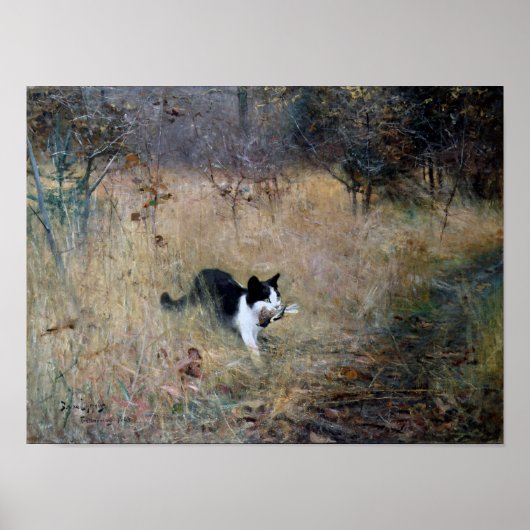 Cat Caught a Bird, Bruno Liljefors Poster (Voorkant)