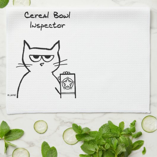 Cat, Cereal Bowl Inspecteur - Funny Kitchen Towel Theedoek (Gevouwen)