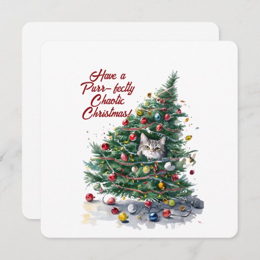 Cat Chaos kerstboom ontwerp Waterverf Kaart (Voorkant / Achterkant)