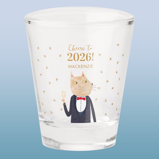 Cat Cheers to 2026 New Year Personalized Name Shot Glas