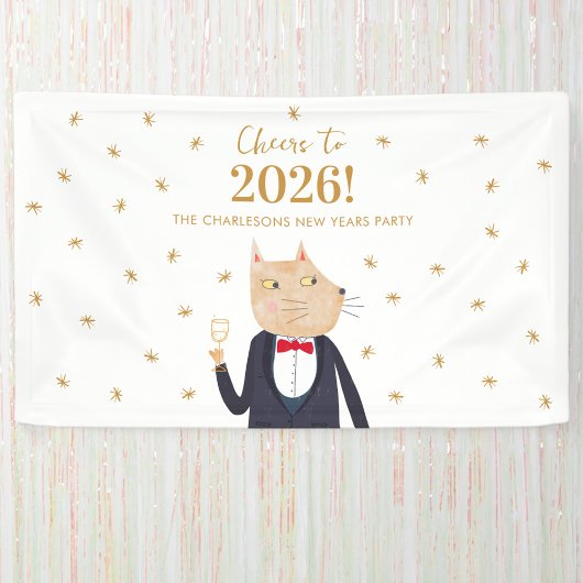Cat Cheers to 2026 New Year Personalized Party Spandoek