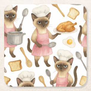Cat Chef kookt het ontbijt Vierkante Kartonnen Onderzetter