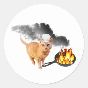 Cat Chef met Flaming Frying Pan Stickers