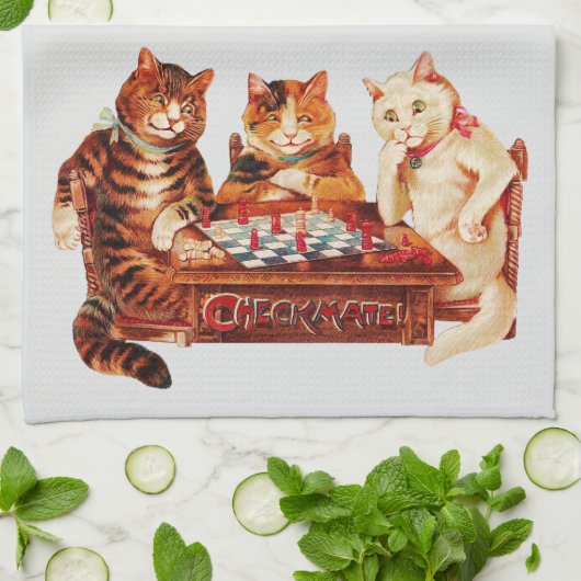 Cat Chess Checkmate Louis Wain Theedoek (Gevouwen)