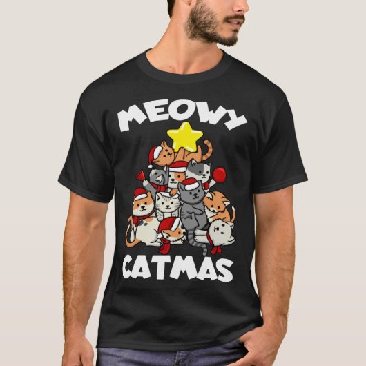 Cat Christmas Cat Tree Meowy Catmas T-shirt (Voorkant)