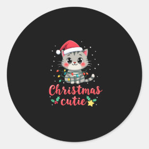 Cat Christmas Cutie Katten Kerst T-shirt voor Here Ronde Sticker