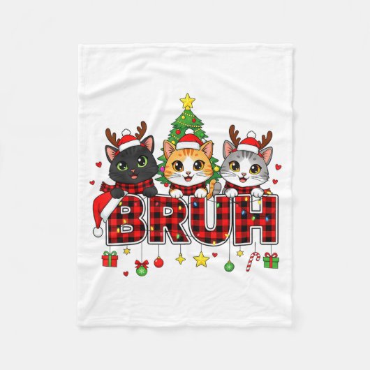 Cat Christmas Light Reindeer Santa Bruh Funny Fleece Deken (Voorkant)