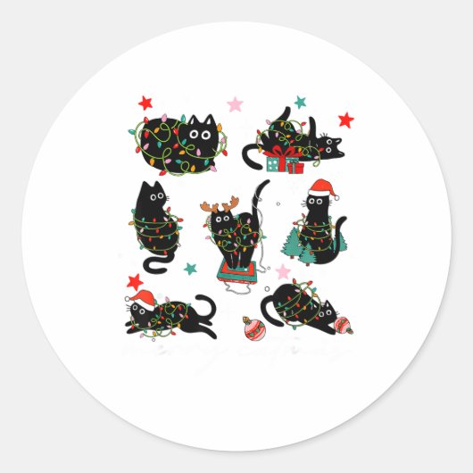 Cat Christmas Light Reindeer Santa Christmas Cat L Ronde Sticker (Voorkant)