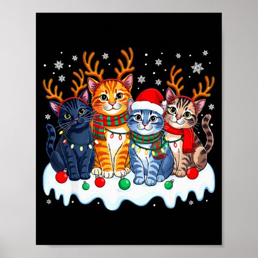 Cat Christmas Light Reindeer Santa Christmas Funny Poster (Voorkant)