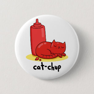 Cat-chup Funny Red Ketchup Cat Pun Ronde Button 5,7 Cm