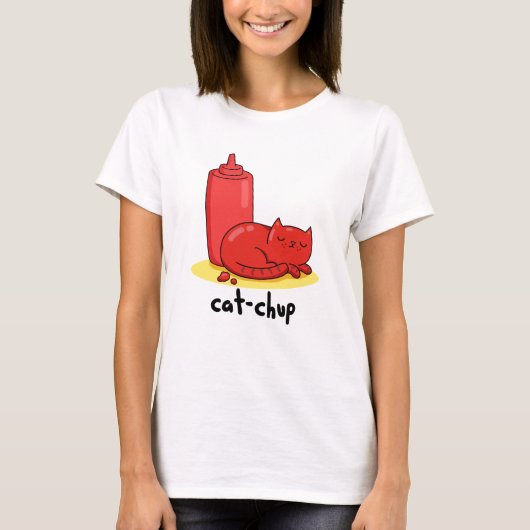 Cat-chup Funny Red Ketchup Cat Pun T-shirt (Voorkant)