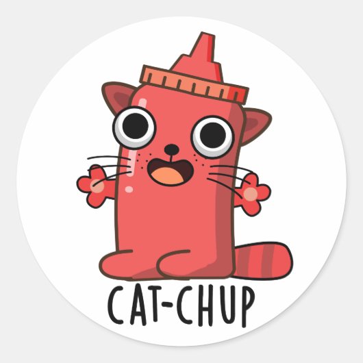 Cat-chup Grappige Ketchup Pun Ronde Sticker (Voorkant)