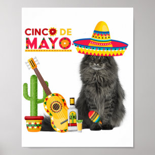 Cat Cinco De Mayo Love Guitar Cactus Drink Love Poster