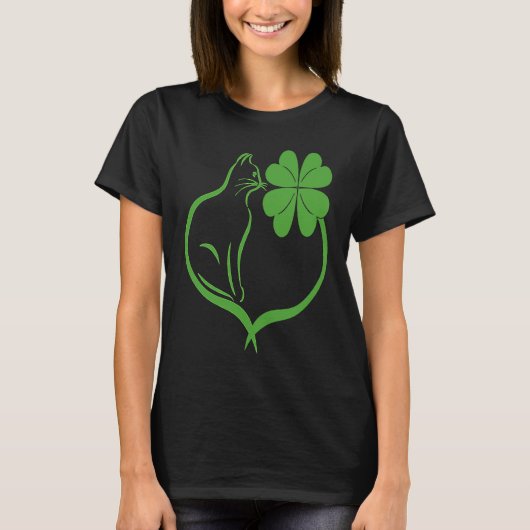 Cat Clover Silhouette Shamrock St Patricks Day Kit T-shirt (Voorkant)