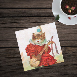  Cat Clown Suit Spelen Mandoline Glazen Onderzetter