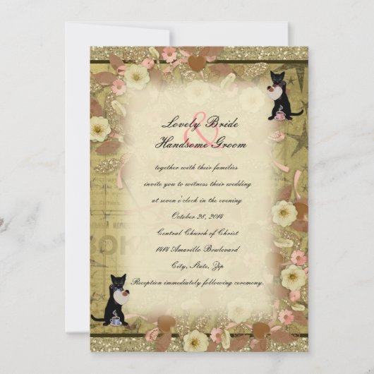 Cat Coffee Lovers Collage Style Wedding Uitnodigin Kaart (Voorkant)