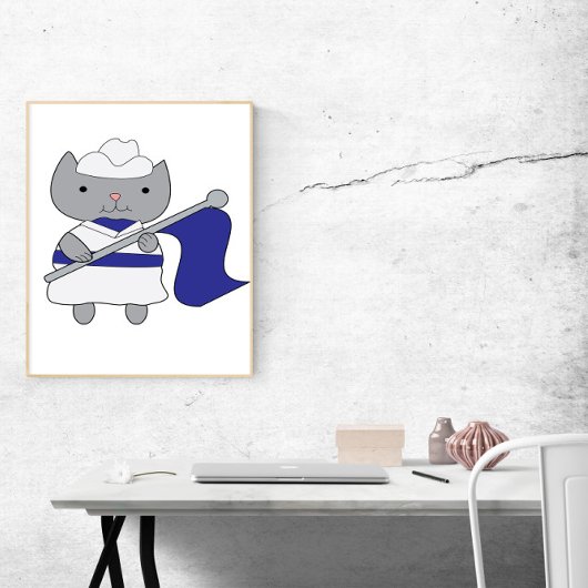 Cat Color Guard Blauw Wit Poster