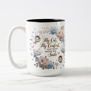 Cat Comfort tweekleurige Mok – 15 oz Heartfelt Meo