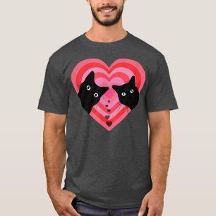 Cat Couple Retro  Funny Black Cat Valentin T-shirt