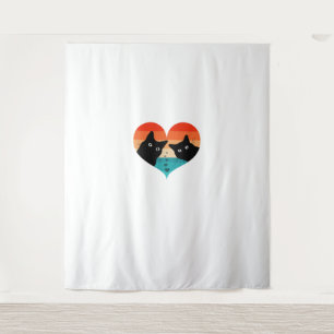 Cat Couple Retro  Shirt Funny Black Cat Val Wandkleed