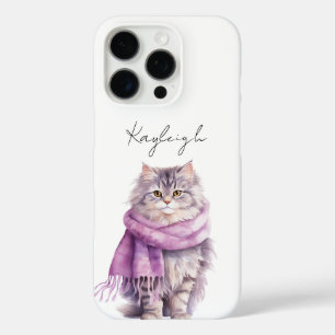 Cat Cozy Winter Paarse sjaal iPhone 16 Pro Hoesje