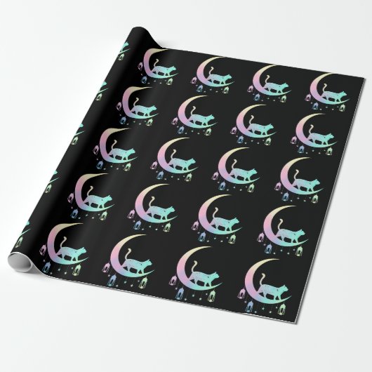 Cat Crescent Moon Horoscope Pastel Gothic Wicca Cadeaupapier (Uitgerold)