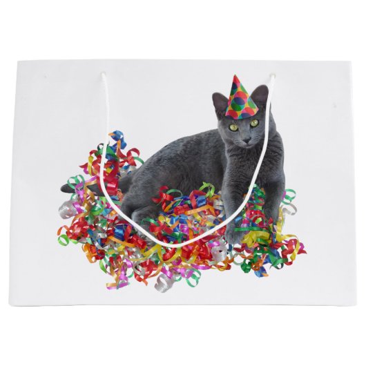 Cat Curly Ribbons Gift Bag Groot Cadeauzakje (Voorkant)