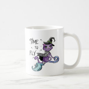 Cat Cute Flying Witch Cat   Vliegtijd Koffiemok