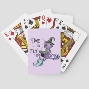 Cat Cute Flying Witch Cat   Vliegtijd Pokerkaarten