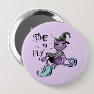 Cat Cute Flying Witch Cat Vliegtijd Ronde Button 4,0 Cm