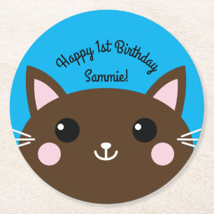 Cat Cute Kat Colorful 1st Birthday Party Thema Ronde Kartonnen Onderzetter