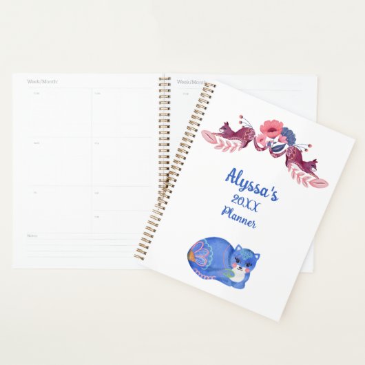 Cat Cute Kitty Aquarelle Monogramme Nom Calendrier (Devant avec enveloppe)