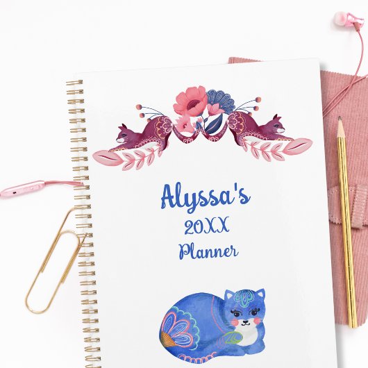 Cat Cute Kitty Aquarelle Monogramme Nom Calendrier