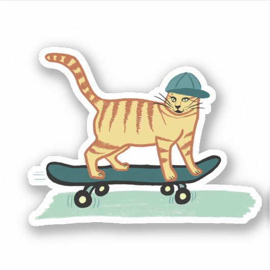 Cat Cute Skateboarding Tabby Cat Sticker (Voorkant)