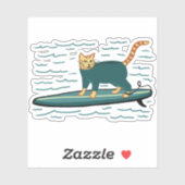 Cat Cute Surfing Tabby Cat Sticker (Vel)
