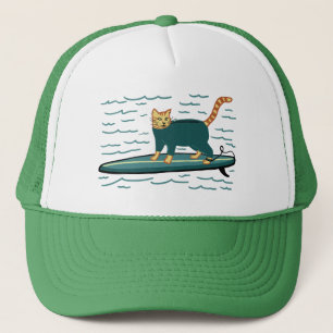 Cat Cute Surfing Tabby Cat Trucker Pet