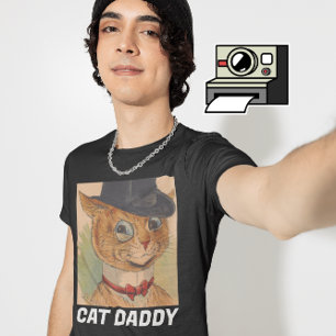 CAT DAD DADDY TOP HAT ART T-SHIRS T - SHIRTS