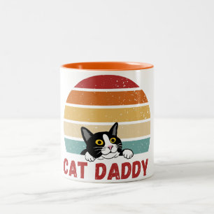Cat Daddy Cat 80s Retro Stijl Voor Mannen Tweekleurige Koffiemok