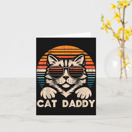 Cat Daddy Sungles Sunset Retro Fur Dad Papa Kitten Kaart (Gele Bloem)