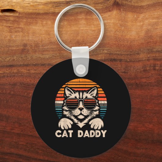 Cat Daddy Sungles Sunset Retro Fur Dad Papa Kitten Sleutelhanger (Voorkant)