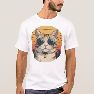 Cat Daddy Zonnebril Zonsondergang Retro Bont Papa T-shirt