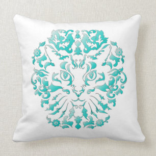 Cat Damask (Turquoise) Pillow Kussen